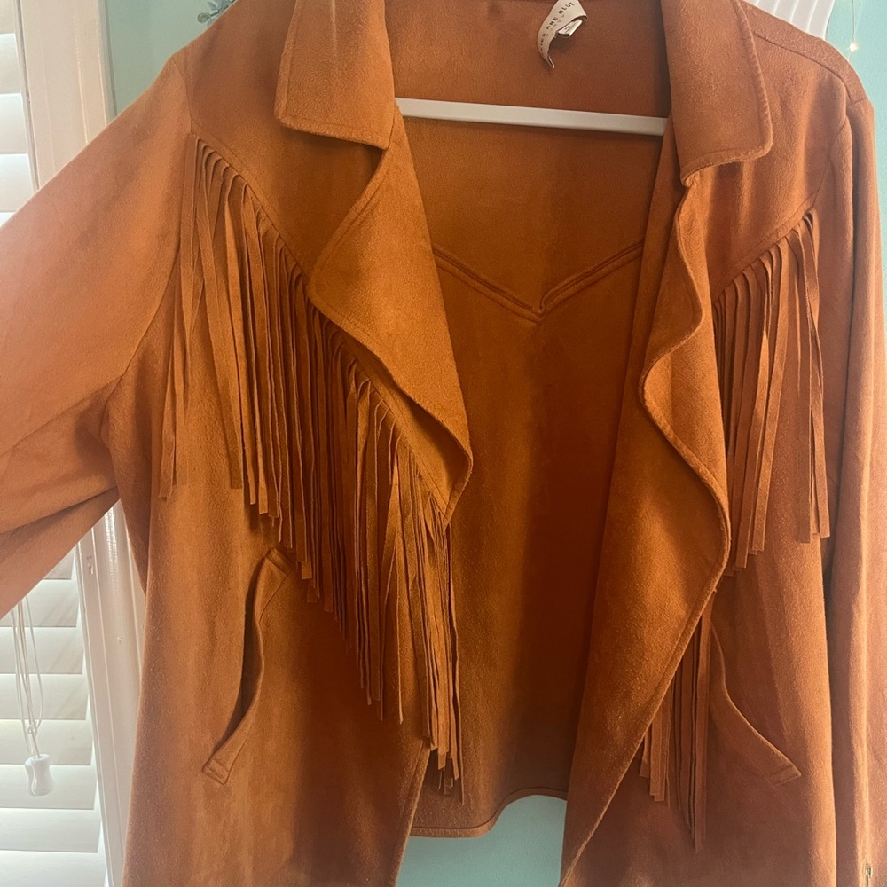 Skies Are Blue Fringe micro-Suede Jacket - Camel